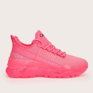 Women's Neon Pink Athletic Sneakers with Rhinestone Detail 39